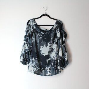 Alberto Makali on-off the shoulders blouse top size M split with ties sleeves
